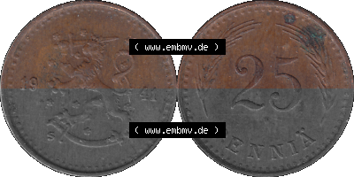 Finnland in transparenten digitalen PNG-Format 1940-1943, 25 Penny, Penniä Kupfer 1941 Sammlung