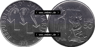 San Marino 1972-1972, Münze 50 Lire, 1972, MONASSI REPUBBLICA DI SAN MARINO 50 LIRE Sammlung