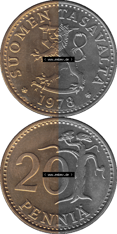 finnischen digitalisierten Münze in transparenten PNG 1963-1990, 20 Penny, 1978 Sammlung