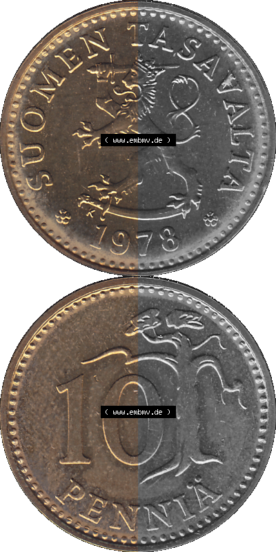 finnischen digitalisierten Münze in transparenten PNG 1963-1982, 10 Penny, 1978 Sammlung