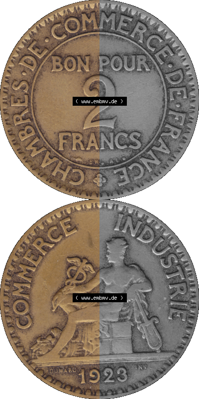 PNG einer Münze aus Frankreich 1920-1927, 2 Francs, Franken 1923 Sammlung