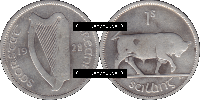 Münze aus Irland als PNG-Grafik 1928-1937, 1 Schilling, Scillins 1928 Sammlung