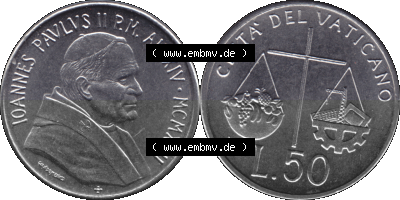 Vatikanstadt / Vatikan als PNG-Grafik 1992-1992, 50 Lire Papst Giovanni Paolo II. 1992 Sammlung