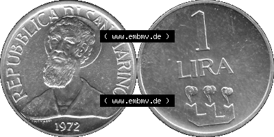 Münzensatz / KMS 1972 aus San Marino in Graustufen 1972-1972, 1 Lira, Lire 1972, 1 LIRA MONASSI REPUBBLICA DI SAN MARINO Sammlung