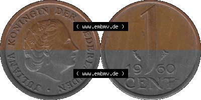 Münze der Niederlande 1951-1975, in PNG digitalisiert 1950-1980, 1 Cent Königin Juliana 1960, 1600 x 800 Pixel Querformat in... Sammlung