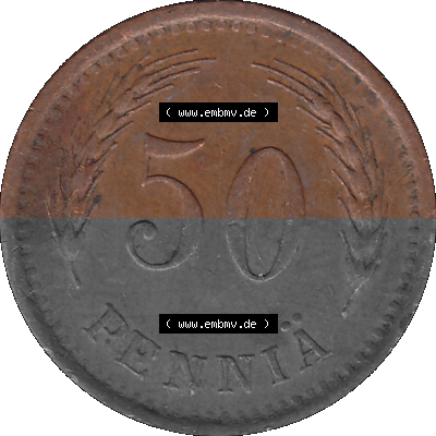 Finnland in transparenten digitalen PNG-Format 1940-1943, 50 Penny, Penniä, Kupfer 1941 Sammlung