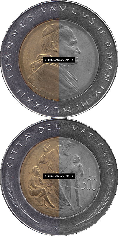 PNG-Grafik Münze Vatikanstadt 1982-1982, 500 Lire IOANNES PAVLVS II P M 1982, Vatikanstadt / Vatikan 1982 Münze mit Papst Johannes... Sammlung
