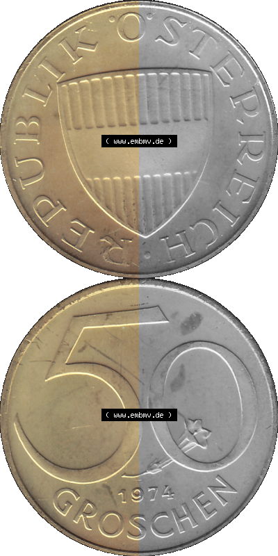 Alte Münze aus KMS Österreich, Kursmünzensatz 1974 in PP 1959-2001, 50 Groschen 1974 Sammlung