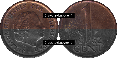 Münze der Niederlande 1951-1975, in PNG digitalisiert 1950-1980, 1 Cent Königin Juliana 1962, 1600 x 800 Pixel Querformat in... Sammlung