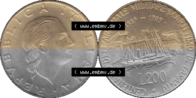 Münze aus Italien / Italia als PNG-Grafik 1989-1989, 200 Lire Marinebasis Tarent 1989 Sammlung