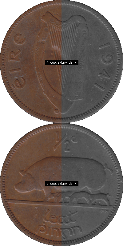 Münze aus Irland als PNG-Grafik 1939-1967, 0.50 Penny, Half Penny 1941 Sammlung