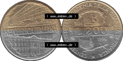 Münze aus Italien / Italia als PNG-Grafik 1996-1996, 200 Lire Zollakademie 1996 Sammlung