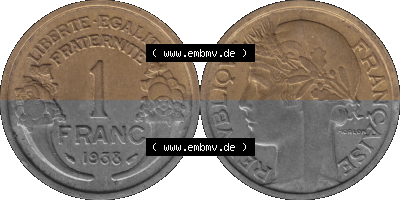 PNG einer Münze aus Frankreich 1931-1941, 1 Francs, Franken 1938 Sammlung
