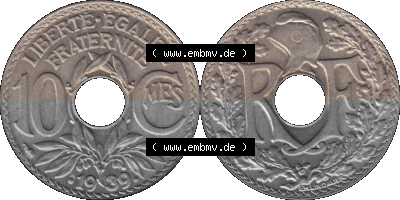 PNG einer Münze aus Frankreich 1938-1939, 10 Centimes, Cent 1939 Sammlung