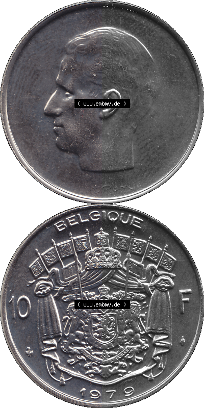 Belgien, König Baudouin I Kursmünzensatz 1969-1979, 10 Franken 1979, Belgique Sammlung