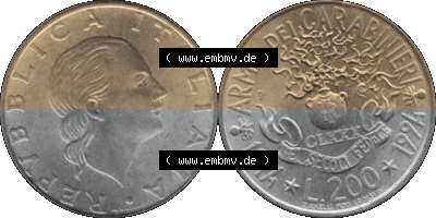 Münze aus Italien / Italia als PNG-Grafik 1994-1994, 200 Lire 180 Jahre Carabinieri 1994 Sammlung