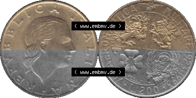 Münze aus Italien / Italia als PNG-Grafik 1993-1993, 200 Lire Militärischen Luftfahrt 1993 Sammlung