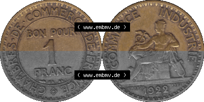 PNG einer Münze aus Frankreich 1920-1927, 1 Francs, Franken 1922 Sammlung