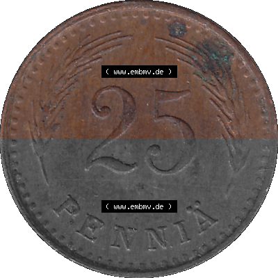 Finnland in transparenten digitalen PNG-Format 1940-1943, 25 Penny, Penniä Kupfer 1941 Sammlung