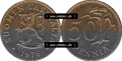 Alte Münzen KMS Finnland, Kursmünzensatz 1976 in Stempelglanz als digitales Computerbild in transparenten PNG 1963-1990, 50... Sammlung