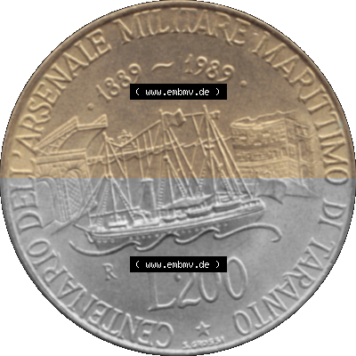 Münze aus Italien / Italia als PNG-Grafik 1989-1989, 200 Lire Marinebasis Tarent 1989 Sammlung