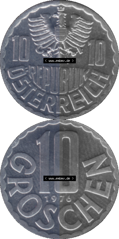 Münze aus Österreich, in PNG digitalisiert 1951-2001, 10 Groschen 1976 Sammlung