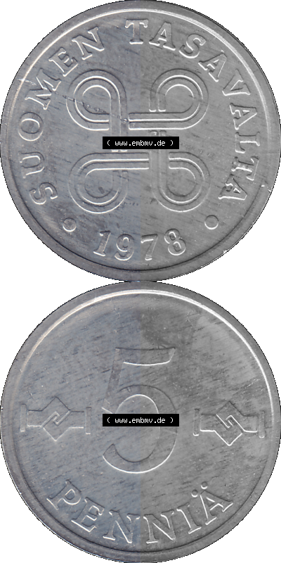 finnischen digitalisierten Münze in transparenten PNG 1977-1990, 5 Penny, 1978 Sammlung