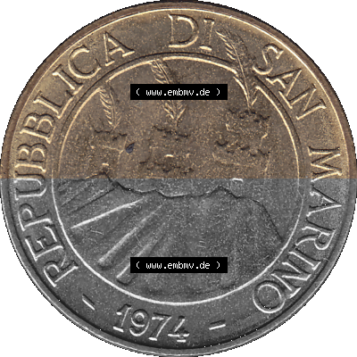 San Marino Münze 1974-1974 als transparente PNG-Grafik, 20 Lire, L.20 MINGUZZI MONASSI INC. Sammlung