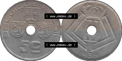 Alte Münze aus Belgien als PNG-Grafik 1938-1938, 5 C, Centime, BELGIQUE - BELGIE 1938 Sammlung