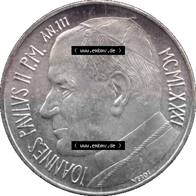 Alte Münze aus der Vatikanstadt / Vatikan als PNG-Grafik 1981-1981, 500 Lire Silbermünze Papst Johannes Paul II. 1981 Sammlung