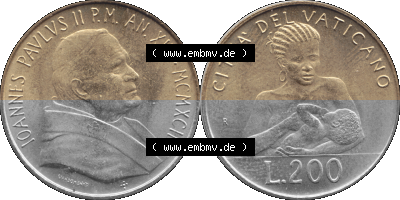 Vatikanstadt / Vatikan als PNG-Grafik 1992-1992, 200 Lire Papst Giovanni Paolo II. 1992 Sammlung