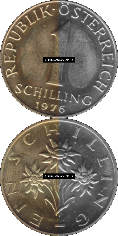 Münze aus Österreich, in PNG digitalisiert 1959-2001, 1 Schilling 1976 Sammlung