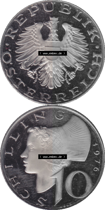 Münze aus Österreich, in PNG digitalisiert 1974-2001, 10 Schilling 1976 Sammlung