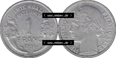 PNG einer Münze aus Frankreich 1941-1959, 1 Francs, Franken 1958 Sammlung