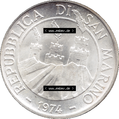 San Marino Münze 1974-1974 als transparente PNG-Grafik, 50 Lire Silbermünze, L.500 MINGUZZI MONASSI INC. Sammlung