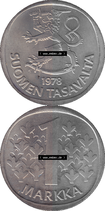 finnischen digitalisierten Münze in transparenten PNG 1969-1993, 1 finnische Mark, Markka 1978 Sammlung