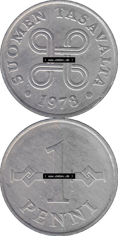 finnischen digitalisierten Münze in transparenten PNG 1969-1979, 1 Penny, 1978 Sammlung