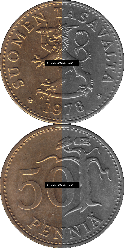 finnischen digitalisierten Münze in transparenten PNG 1963-1990, 50 Penny 1978 Sammlung
