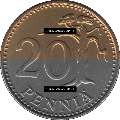Alte Münzen KMS Finnland, Kursmünzensatz 1976 in Stempelglanz als digitales Computerbild in transparenten PNG 1963-1990, 20... Sammlung