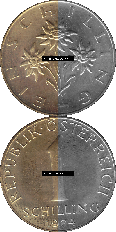 Alte Münze aus KMS Österreich, Kursmünzensatz 1974 in PP 1959-2001, 1 Schilling 1974 Sammlung