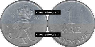 Alte Münze aus Dänemark als PNG-Grafik 1956-1971, 1 Öre 1970 (Stück 1) Kursmünze. Vorderseite und Rückseite horizontal auf... Sammlung