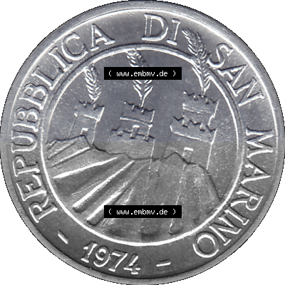 San Marino Münze 1974-1974 als transparente PNG-Grafik, 1 Lire, 1 Lira, L.1 MINGUZZI MONASSI INC. Sammlung