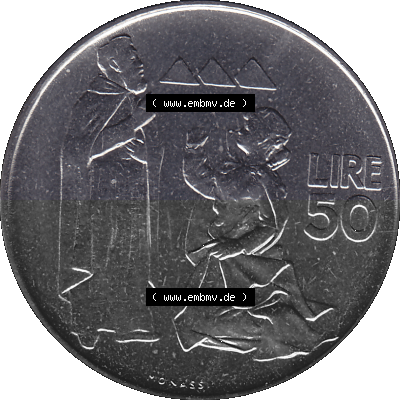 San Marino 1972-1972, Münze 50 Lire, 1972, MONASSI REPUBBLICA DI SAN MARINO 50 LIRE Sammlung