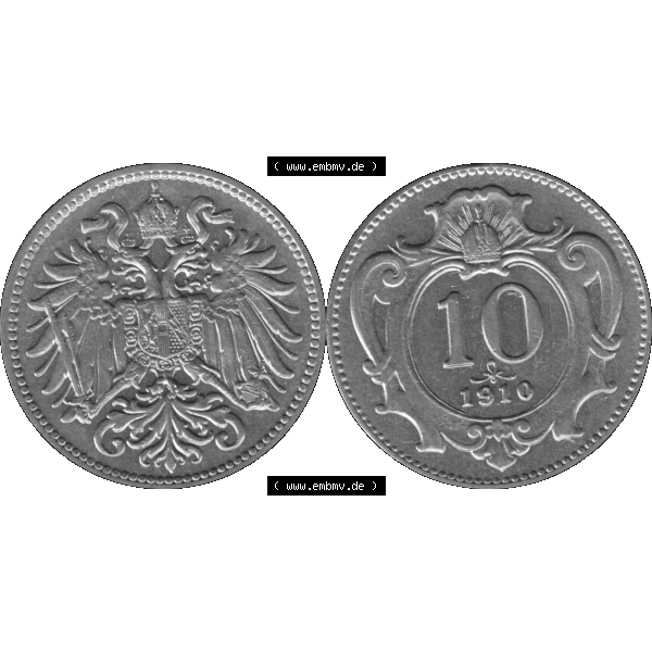 Grau bzw. s/w Alte Münze aus Kaiserreich Österreich als PNG-Grafik 1892-1911, 10 Heller 1910-01 Graustufen. Vorderseite und Rückseite der Kaiserreich 10 Heller-Münze vertikal auf einen... Sammlung Graustufen