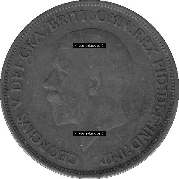 Grau bzw. s/w Alte Münze Großbritannien Umlaufmünze One Penny, 1 Pence 1928-1936, 1 One Penny, 1936-02 , George V. BM GEORGIVS V DEI GRABRITTOMNREX FIDDEFINDIMP.... Sammlung Graustufen