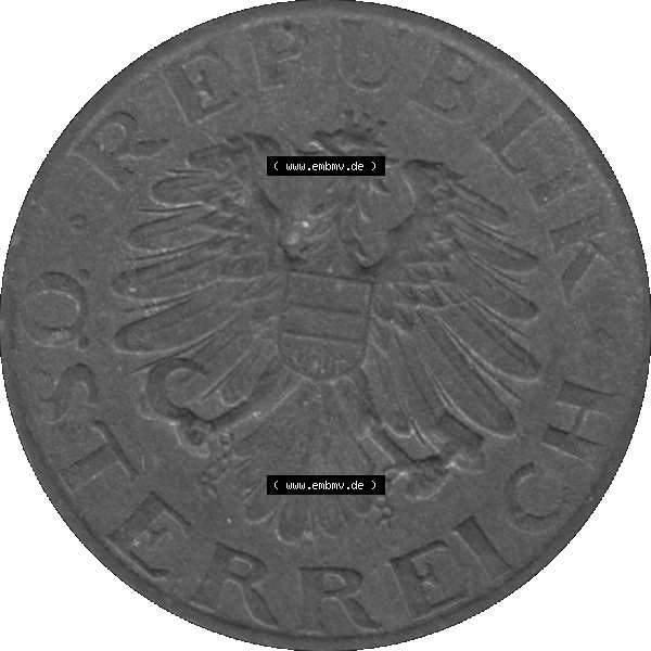 Grau bzw. s/w Alte Münzen Österreich 5 / Fünf Groschen in Farbe/Color 1948-1994, 5 Groschen 1968-01. Vorderseite der alten österreichischen 5 / Fünf Groschen Münze... Sammlung Graustufen