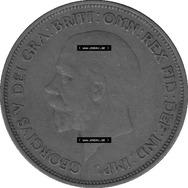 Grau bzw. s/w Alte Münze Großbritannien Umlaufmünze One Penny, 1 Pence 1928-1936, 1 One Penny, 1936-01, George V. BM GEORGIVS V DEI GRABRITTOMNREX FIDDEFINDIMP.... Sammlung Graustufen