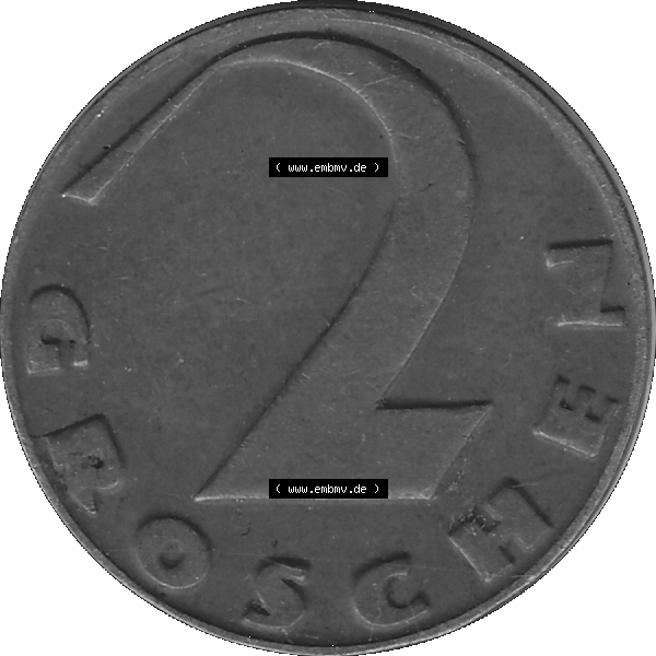 Grau bzw. s/w Alte Münze 2 / Zwei Groschen Österreich in original Farbgebung von Scanner transparenten PNG 1925-1938, 2 Zwei Groschen, Krückenkreuz 1930-01. Rückseite der alten... Sammlung Graustufen