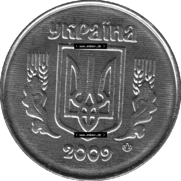 Grau bzw. s/w Alte Münze aus der Ukraine als PNG-Grafik 2000-02 018, 1 Kopeke 2009-01. Vorderseite der alten Umlaufmünze aus der Ukraine, zum katalogisieren und verwalten im Münzen-Katalog... Sammlung Graustufen