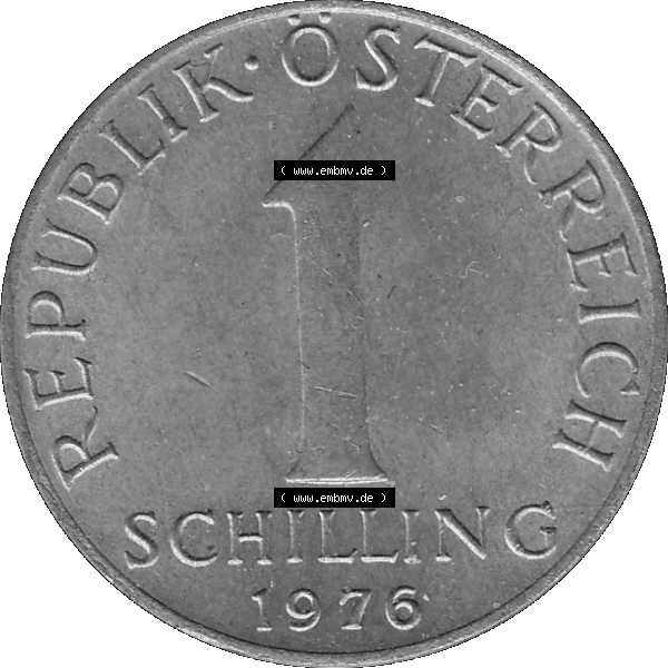 Grau bzw. s/w Alte Münzen Österreich 1 / Ein Schilling 1959-2001, 1 Schilling 1976-01, Ein Shilling Edelweiß. Vorderseite der alten österreichischen 1 / Ein Schilling... Sammlung Graustufen